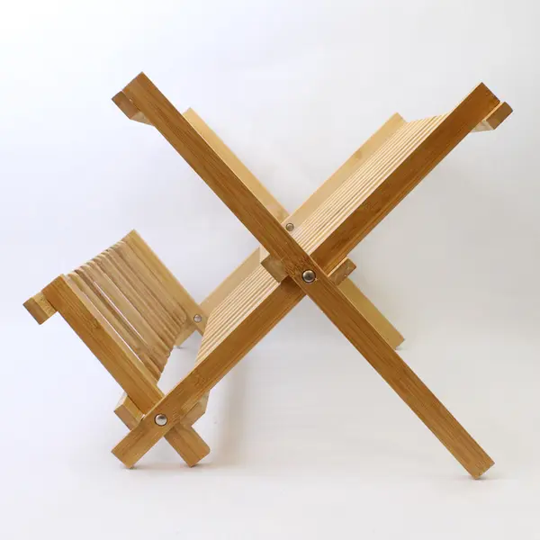 Folding Bamboo Dish Drying Rack Countertop Fold-Flat Plate & Cup Organizer