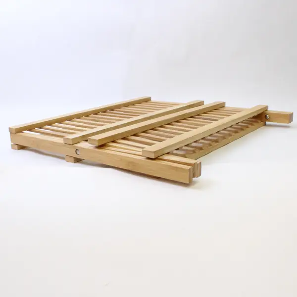 Folding Bamboo Dish Drying Rack Countertop Fold-Flat Plate & Cup Organizer