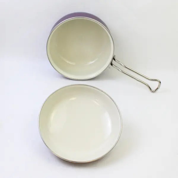 Vitrex Spain Eggplant Purple Enamel Steel 8 Inch Saucepan With Matching Lid