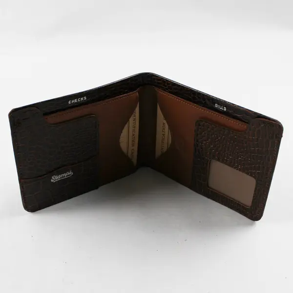 Brown Crocodile-Embossed Leather Men's Wallet & Matching Key Case (Snap Broken)