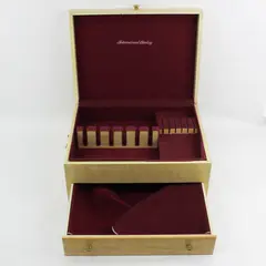 Vtg International Sterling Flatware Case Beige Laminated Wood W/ Burgundy Lining