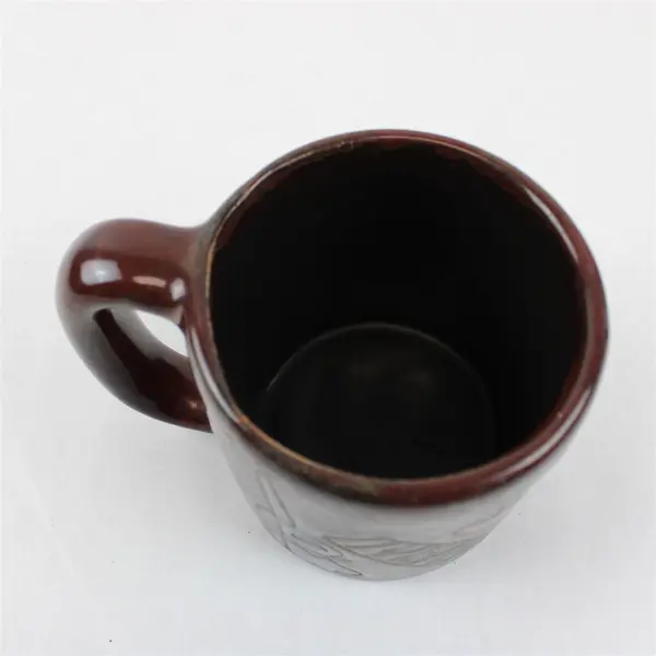 Handmade Mira Mexico Brown Instrument Patterned Large Stoneware Mug 4.5" Tall