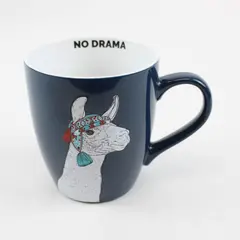 Clay Art "No Drama" Blue W/ White Llama W/ Hat Printed Large Ceramic Mug 5" Tall