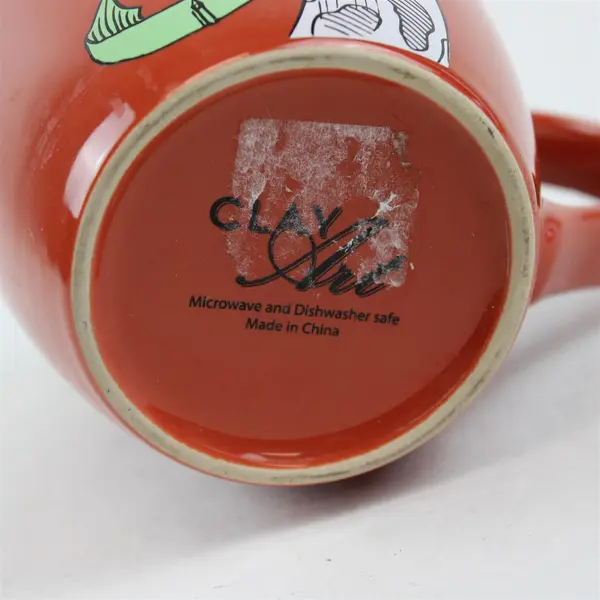 Clay Art "What's Up?" Red With Giraffe & Tie Printed Large Ceramic Mug 5" Tall