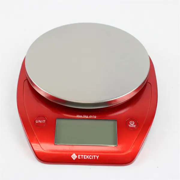 Etekcity Red Digital Kitchen Scale Model EK5250 Battery Operated (2 AAA, Works)