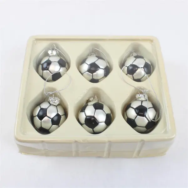 Set of 6 Silver & Black Soccer Ball Christmas Tree Ornaments