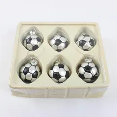Set of 6 Silver & Black Soccer Ball Christmas Tree Ornaments