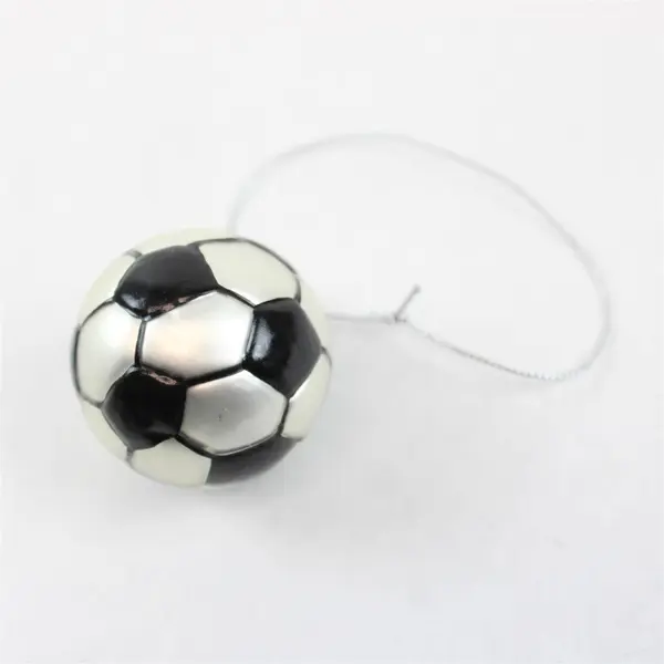 Set of 6 Silver & Black Soccer Ball Christmas Tree Ornaments
