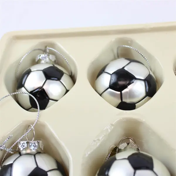 Set of 6 Silver & Black Soccer Ball Christmas Tree Ornaments