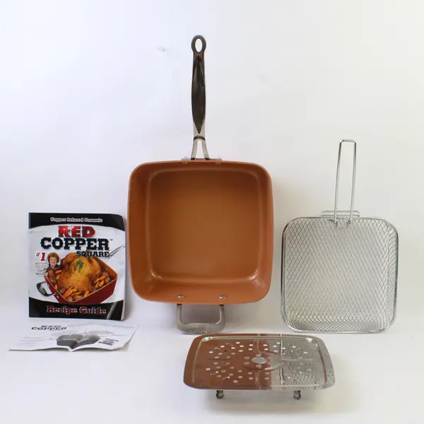 Telebrands Cathy Mitchell Red Copper Infused Square Pan with Fry Basket