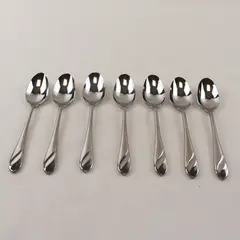 7 Cambridge Silver 18/10 SS Unknown Swirl Pattern Teaspoons 7" HTF Rare Good