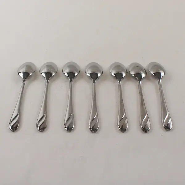 7 Cambridge Silver 18/10 SS Unknown Swirl Pattern Teaspoons 7" HTF Rare Good