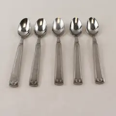 5 Cambridge Unknown Pattern Back/Front Geometric 18/10 SS Teaspoons 7" Rare HTF