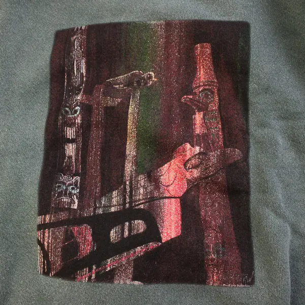 Vintage Comfort Colors Adult S Green Totem Pole Graphic Pullover Sweater New