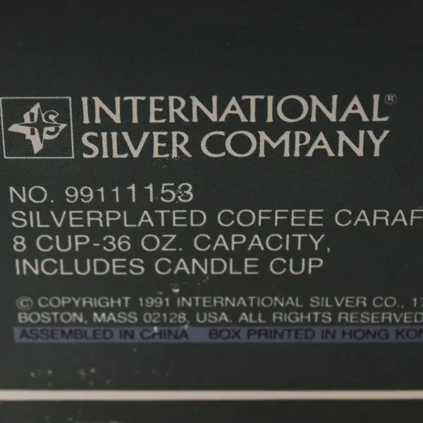 Vintage 1991 International Silver Co. Silverplated Footed 8-Cup Coffee Carafe