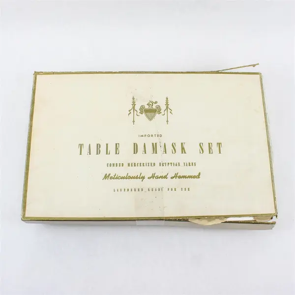 VTG Imported Table Damask Set 66" x 106" White Tablecloth with 12 Napkins FLAWED