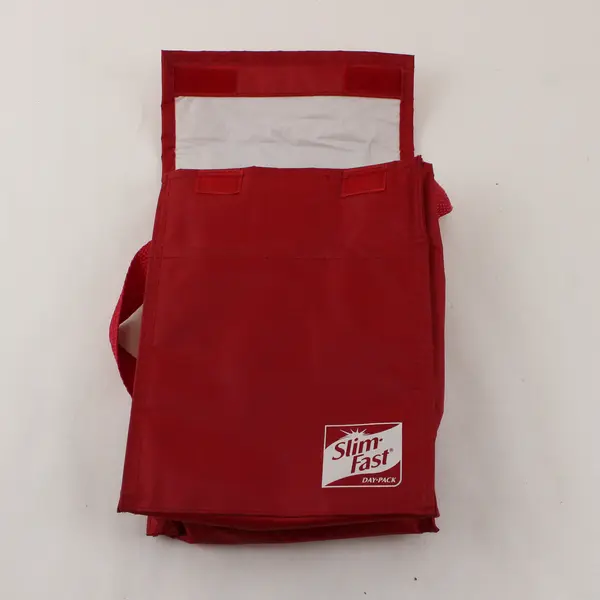 Red Slim Fast Day-Pack Insulated Lunch Bag Carry Strap And Front Pouch