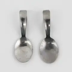 VTG Lot of 2 Unbranded SS Curved Handle Baby Spoons Rare Unknown Pattern 3.5" 