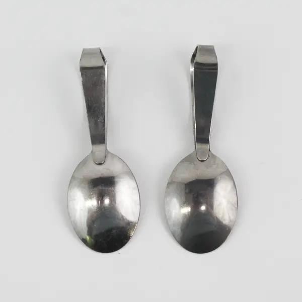 VTG Lot of 2 Unbranded SS Curved Handle Baby Spoons Rare Unknown Pattern 3.5" 