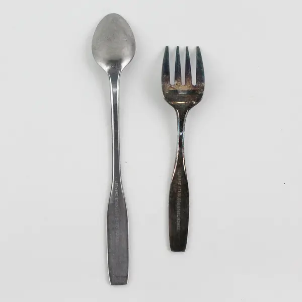 Vintage Lot of 2 Leonard Silver LEO6 SS Infant Utensils 1 Spoon 1 Fork Rare HTF