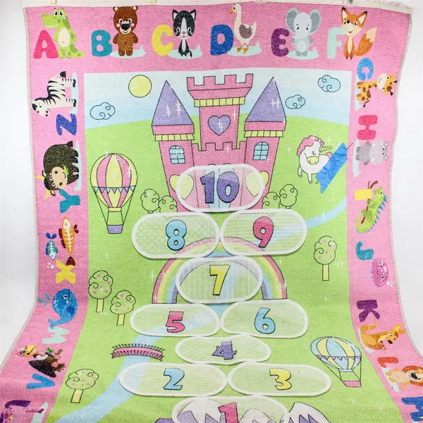 Ottomanson Washable Flatweave Kids Hopscotch Princess Play Mat Rug 5.7ftx3.6ft