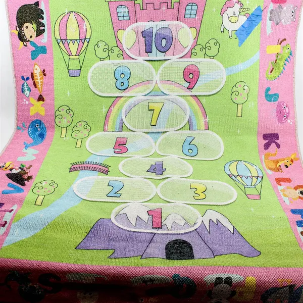 Ottomanson Washable Flatweave Kids Hopscotch Princess Play Mat Rug 5.7ftx3.6ft