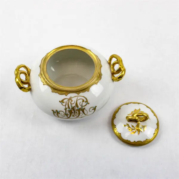 Vintage GDA White & Gold Creamer & Sugar Bowl Ribbon-Style Handle