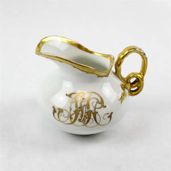 Vintage GDA White & Gold Creamer & Sugar Bowl Ribbon-Style Handle