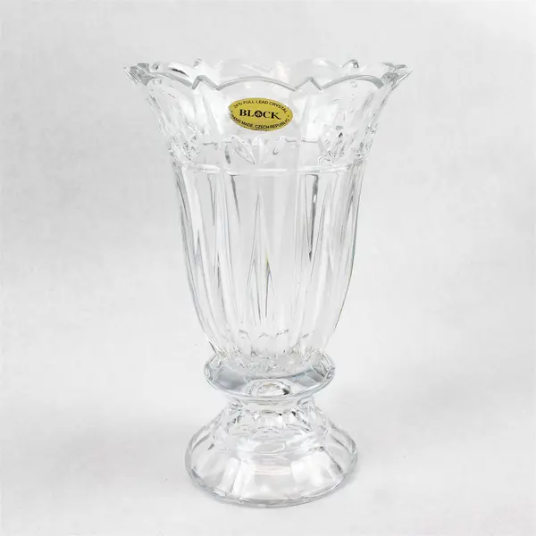 24% Lead Crystal Tulip Garden Footed Hurricane Vase Candle Holder 10"