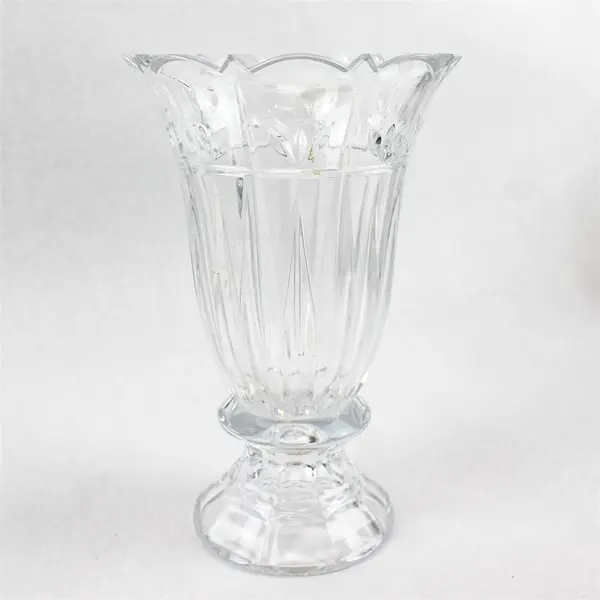 24% Lead Crystal Tulip Garden Footed Hurricane Vase Candle Holder 10"
