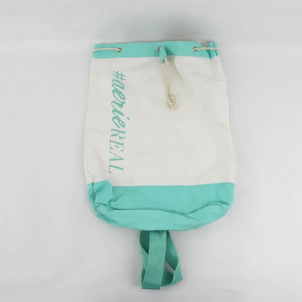 Aerie Mint Green and White Canvas Drawstring Crossbody Sling Bag