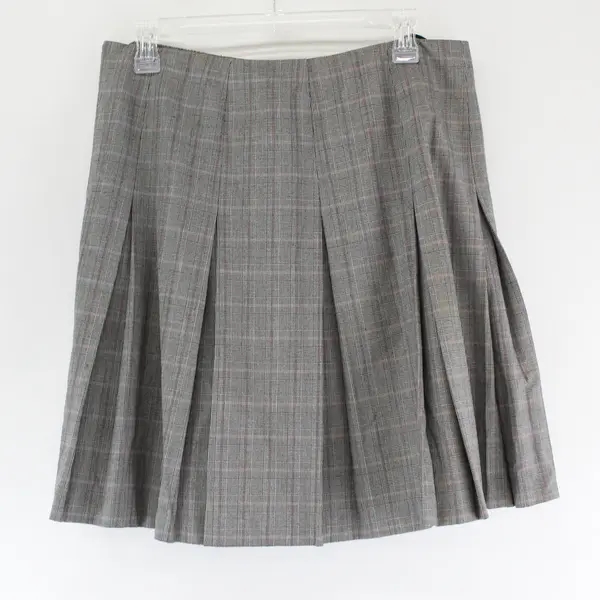 Valerie Stevens Gray and Pink Plaid Pleated Knee-Length Skirt Women's Size 8