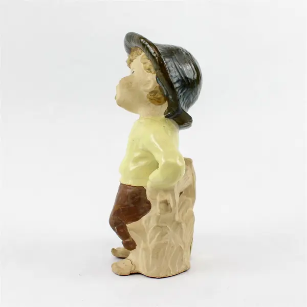 Vintage Ceramic Figurine Singing Boy with Cat Hand-Painted 7 in