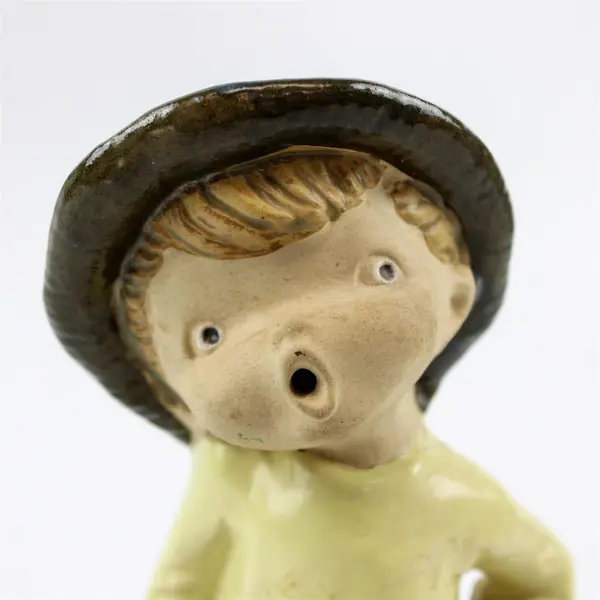 Vintage Ceramic Figurine Singing Boy with Cat Hand-Painted 7 in