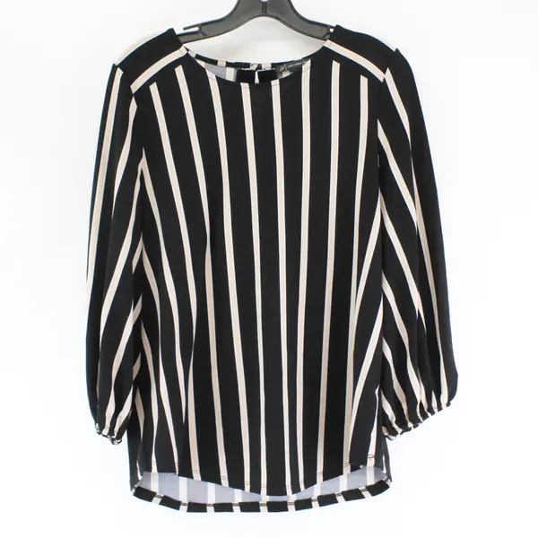 Adrianna Papell Black Pink and White Striped Long-Sleeved Top Women's Medium