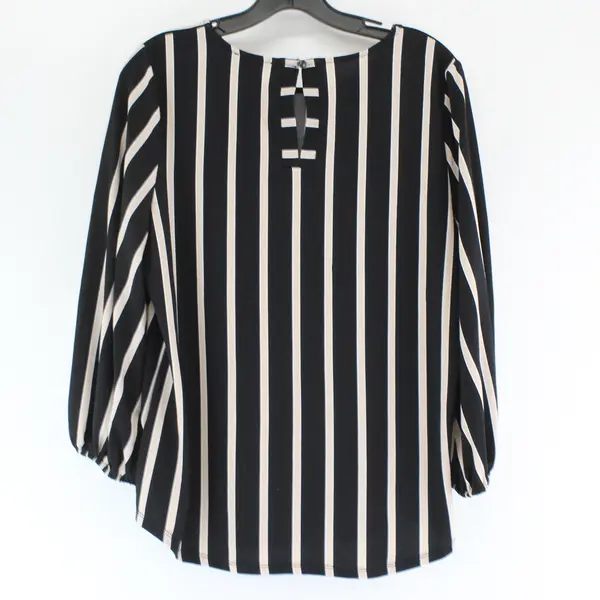 Adrianna Papell Black Pink and White Striped Long-Sleeved Top Women's Medium