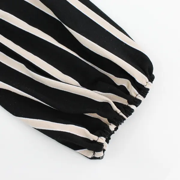 Adrianna Papell Black Pink and White Striped Long-Sleeved Top Women's Medium