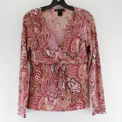INC International Concepts Pink & Brown Paisley Sequin Top Women's Large