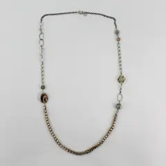 LOFT Silver-Tone Beaded Rhinestone Chain Necklace 34"