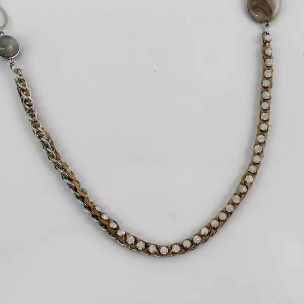 LOFT Silver-Tone Beaded Rhinestone Chain Necklace 34"