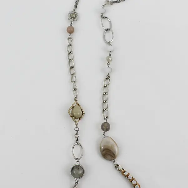 LOFT Silver-Tone Beaded Rhinestone Chain Necklace 34"
