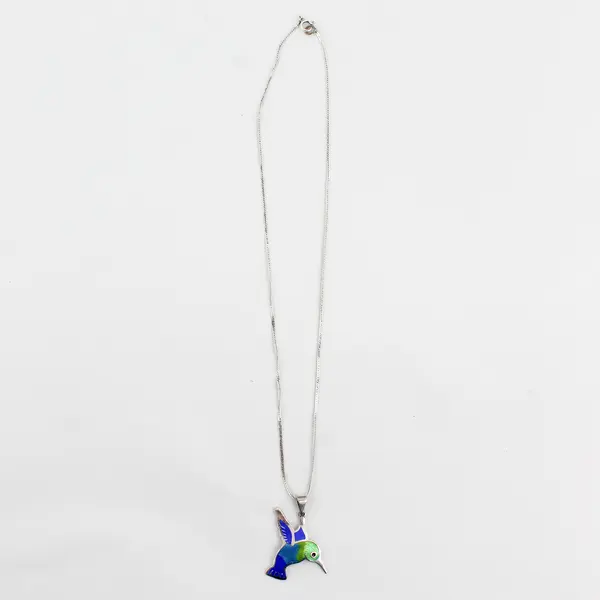 Arte Silver-Tone Blue and Green Hummingbird Pendant Necklace 20"