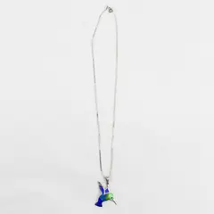 Arte Silver-Tone Blue and Green Hummingbird Pendant Necklace 20"