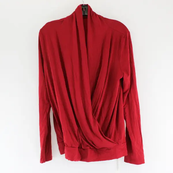 NWT Lyaner Red Long-Sleeved Faux Wrap Shirt Women's Large