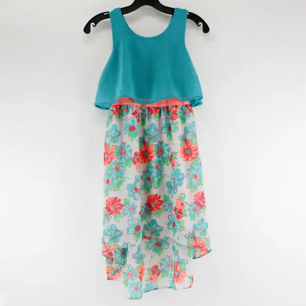 Faded Glory Multicolor Floral Print Sleeveless High Low Dress Girls' Large 10-12