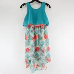 Faded Glory Multicolor Floral Print Sleeveless High Low Dress Girls' Large 10-12