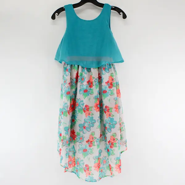 Faded Glory Multicolor Floral Print Sleeveless High Low Dress Girls' Large 10-12