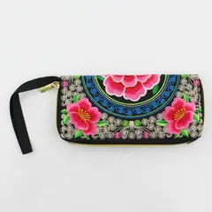 Asian-Inspired Floral Embroidered Wristlet Wallet