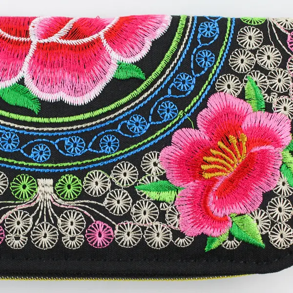 Asian-Inspired Floral Embroidered Wristlet Wallet