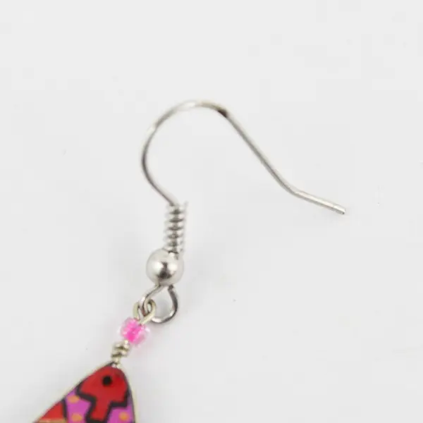 Handmade Pink & Red Southwestern-Style Beaded Fringed Teardrop Dangle Earrings